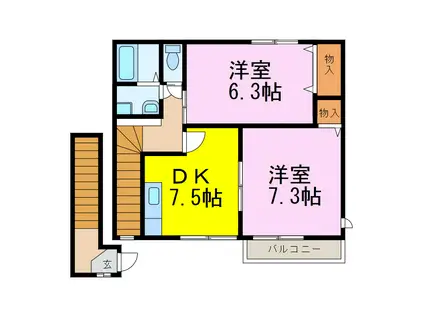 ソレアード(2DK/2階)の間取り写真