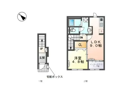 各務原市鵜沼東町 III期工事(1LDK/2階)の間取り写真