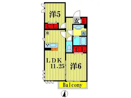 クレール ド ルネ(2LDK/3階)の間取り写真