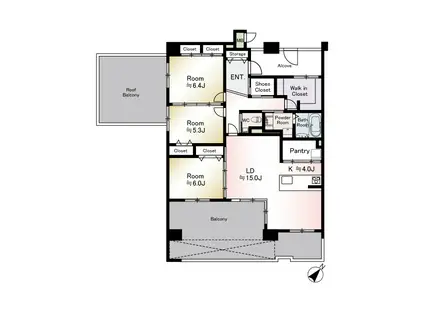 サーパス平尾駅前(3SLDK/15階)の間取り写真