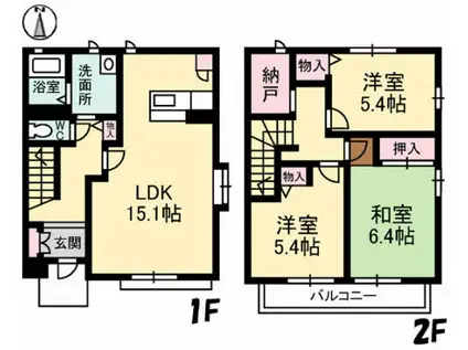 グランドール II B(3LDK/1階)の間取り写真