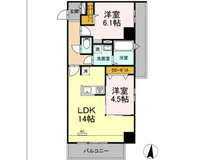 グランドソレイル(2LDK/5階)の間取り写真