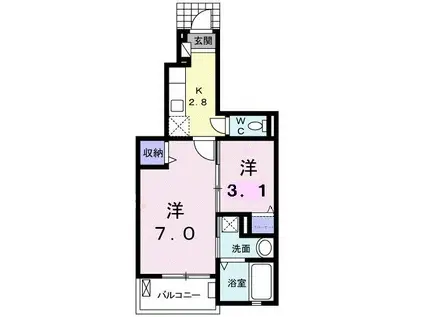 ボヌール(1K/1階)の間取り写真