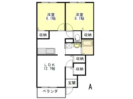 マレノワール B(2LDK/1階)の間取り写真