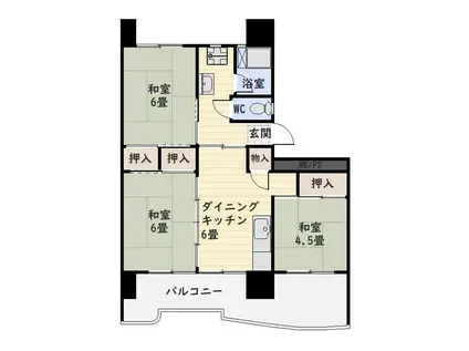 鴨池二丁目団地3号棟(3DK/13階)の間取り写真