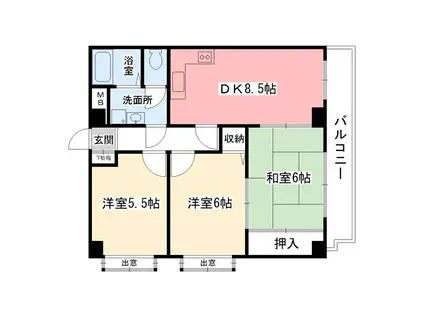エクセレント甲子園11番館(3DK/2階)の間取り写真