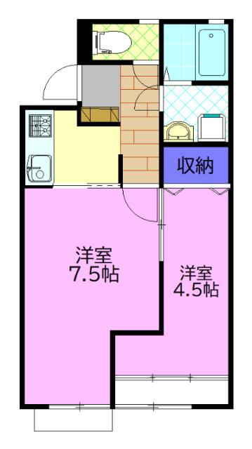 ハイツSE A棟(2K/1階)の間取り写真