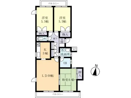 牛久ロイヤルレジデンスB棟(3LDK/2階)の間取り写真