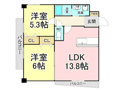 シグナス(2LDK/10階)の間取り写真