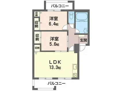 グランディール大和(2LDK/1階)の間取り写真