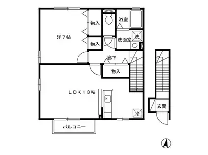 D-ROOM ラルジュメゾン B202(1LDK/2階)の間取り写真