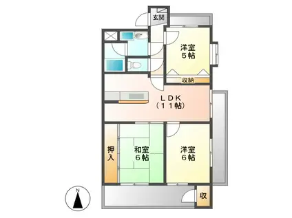 JINハイツ富田浜(3LDK/4階)の間取り写真