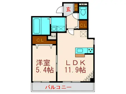 エバーグリーン四ツ木(1LDK/3階)の間取り写真