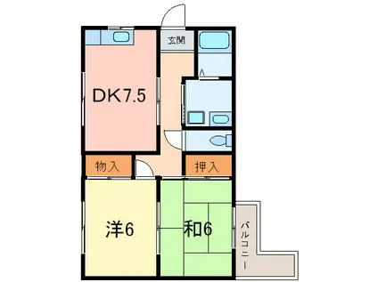 ガーデンハイツ芦屋(2DK/2階)の間取り写真