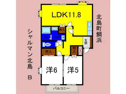 シャルマン北島 B(2LDK/2階)の間取り写真