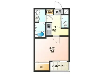 H-MAISON天下茶屋II(1K/3階)の間取り写真