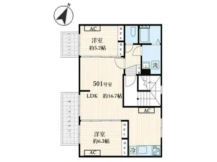 ALATO菊川(2LDK/5階)の間取り写真