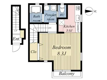 ボヌール・A(ワンルーム/2階)の間取り写真