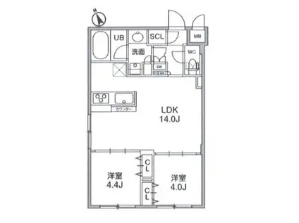 ルネサンスコート桜新町(2LDK/1階)の間取り写真