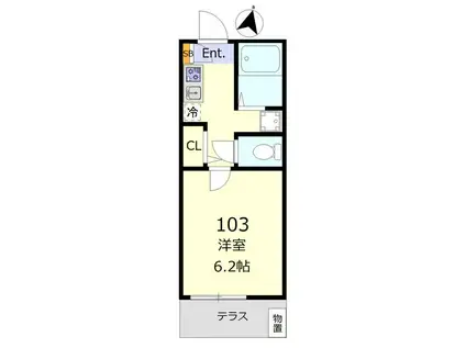 パシフィックヒルズ(1K/1階)の間取り写真