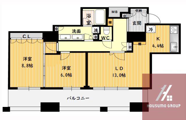 ブランズタワー南堀江(2LDK/33階)の間取り写真