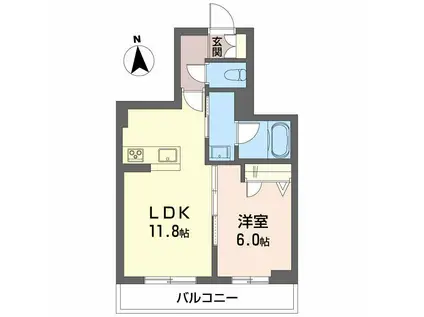アンビシア西ノ内(1LDK/3階)の間取り写真