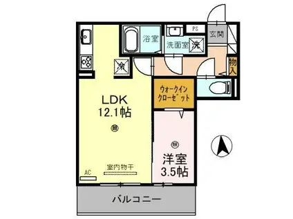 D-ROOM宇須 輝(1LDK/3階)の間取り写真