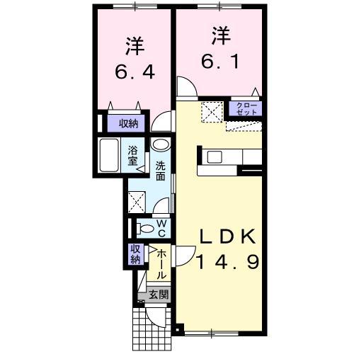 アリ・ビラII(2LDK/1階)の間取り写真