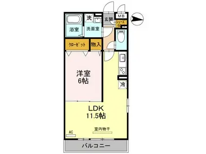 パシ・アージュパルコ(1LDK/2階)の間取り写真