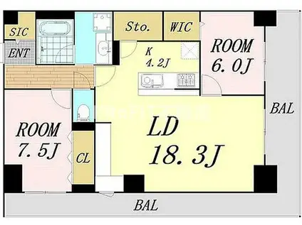 グランセジュール大国町(2LDK/6階)の間取り写真