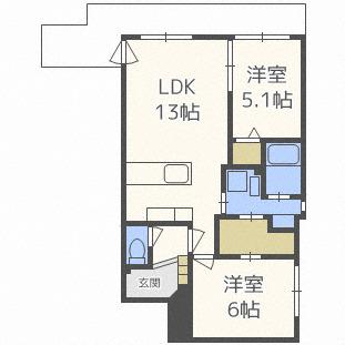 ASSE円山桜並木(2LDK/5階)の間取り写真