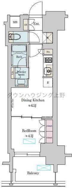 BRILLIA IST 上野稲荷町(1DK/2階)の間取り写真