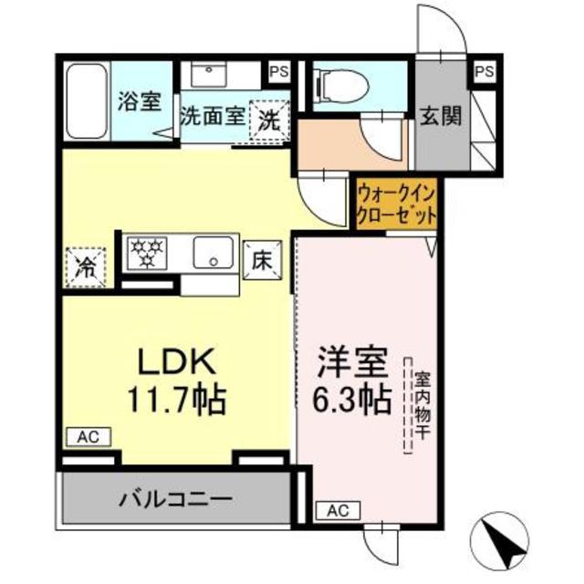 D PAINA 登戸II(1LDK/1階)の間取り写真