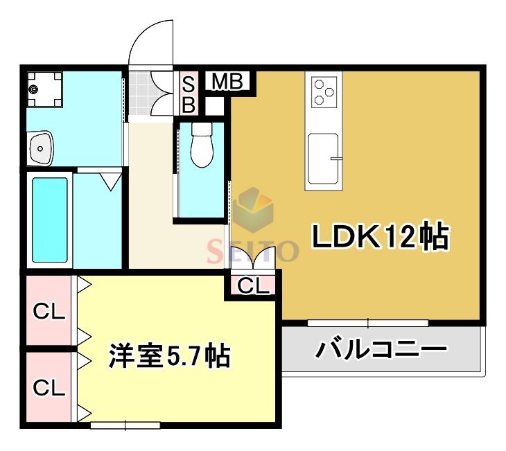 アヴェルーチェ豊中(1LDK/1階)の間取り写真