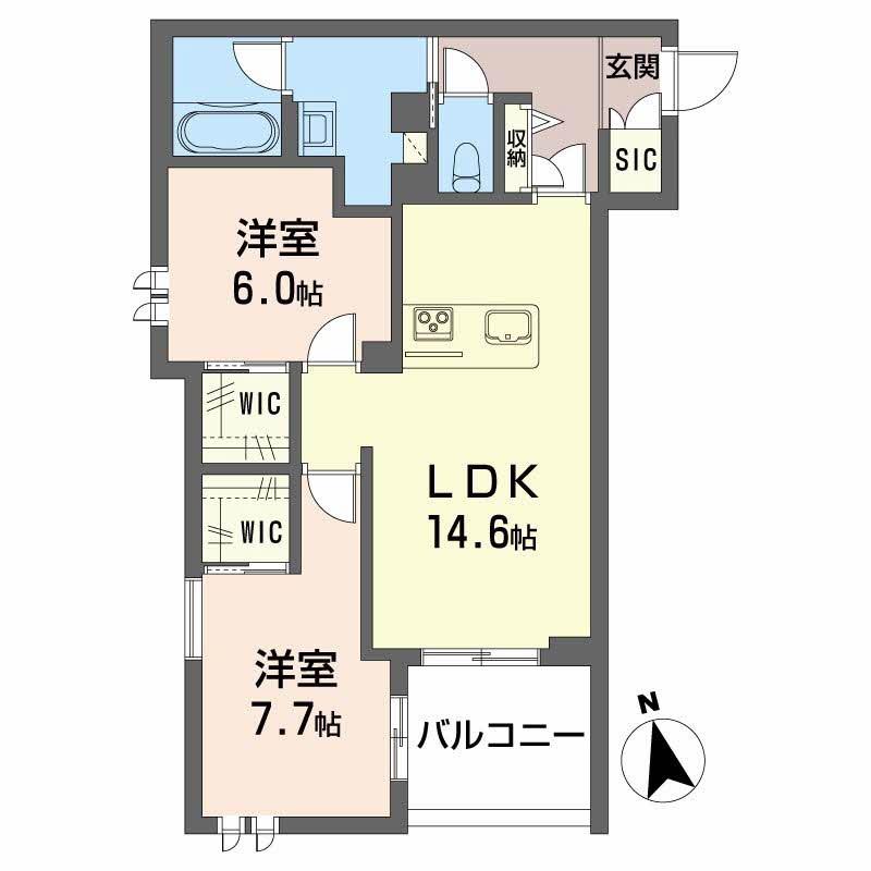 シャーメゾン ルモラ(2LDK/2階)の間取り写真