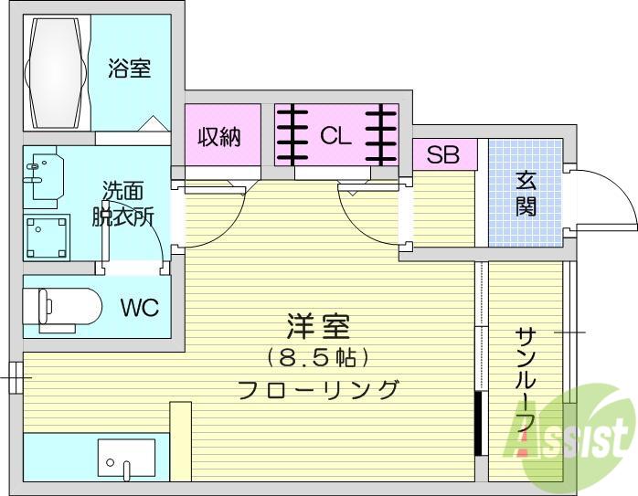 プログレ若林Ⅱ(ワンルーム/1階)の間取り写真
