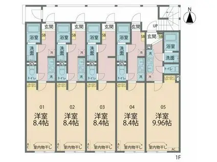 カインドネス本厚木南町(1K/1階)の間取り写真