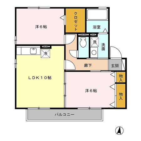 コンフォートマルヒラ(2LDK/2階)の間取り写真