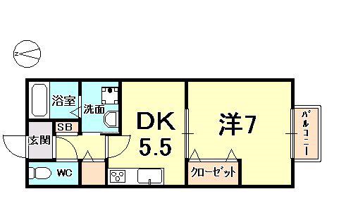 メゾン高松ⅤB棟(1DK/2階)の間取り写真