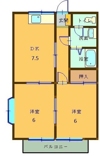 コーポエトワール(2DK/2階)の間取り写真