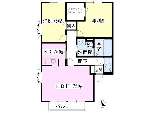 アーブヴィレA(2LDK/1階)の間取り写真