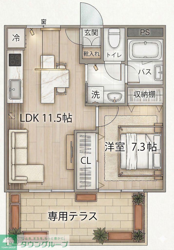 平野ハイツ(1LDK/1階)の間取り写真