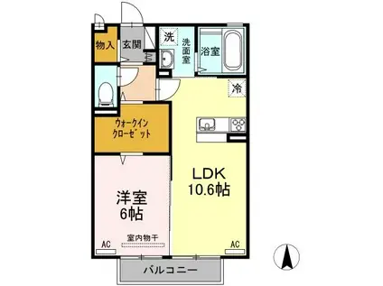 フィオーレ沖浜II(1LDK/2階)の間取り写真
