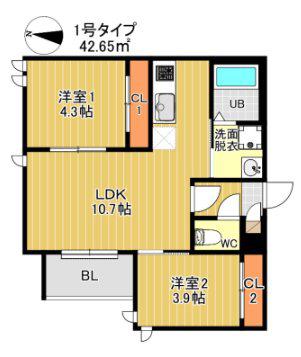 REGALEST F 訓尭(2LDK/3階)の間取り写真