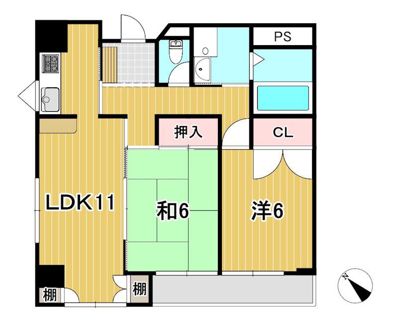 リバ・オール(2LDK/6階)の間取り写真