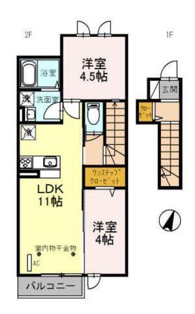 ヴィルヌーヴ(2LDK/2階)の間取り写真