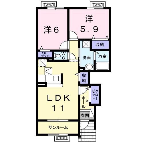ラエスペランサ(2LDK/1階)の間取り写真