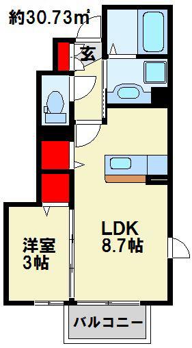 ボヌール沼(1LDK/1階)の間取り写真