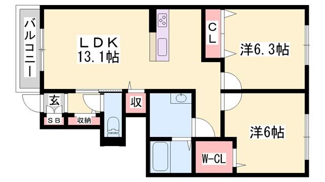 シャーメゾン童子山(2LDK/1階)の間取り写真