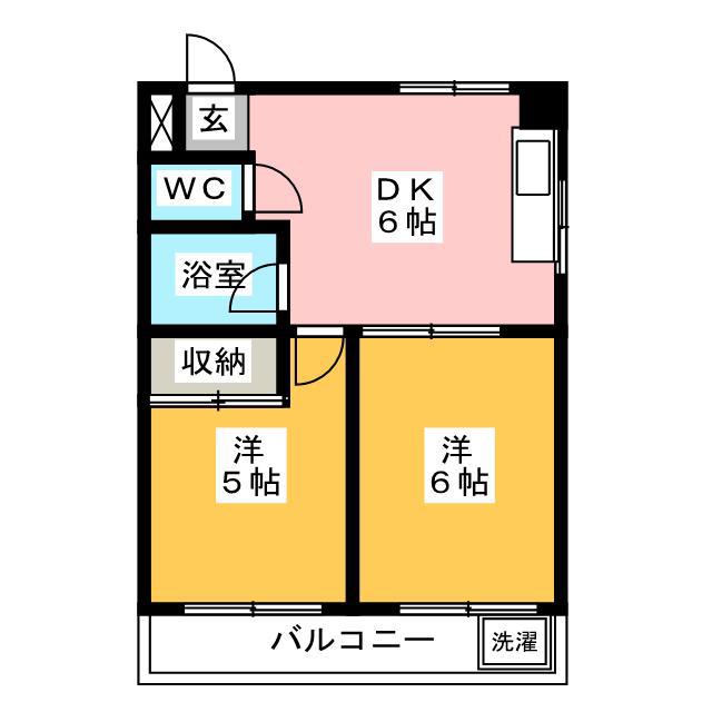 幡ヶ谷マンション(2DK/5階)の間取り写真